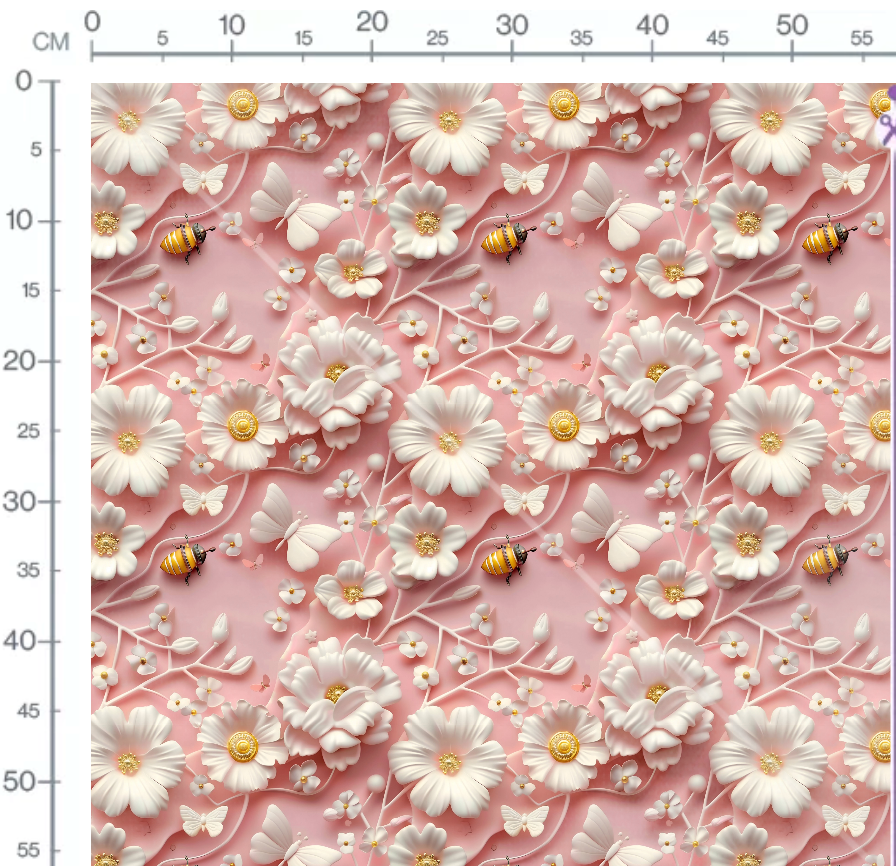 Tissu - 3D fleurs rose 1